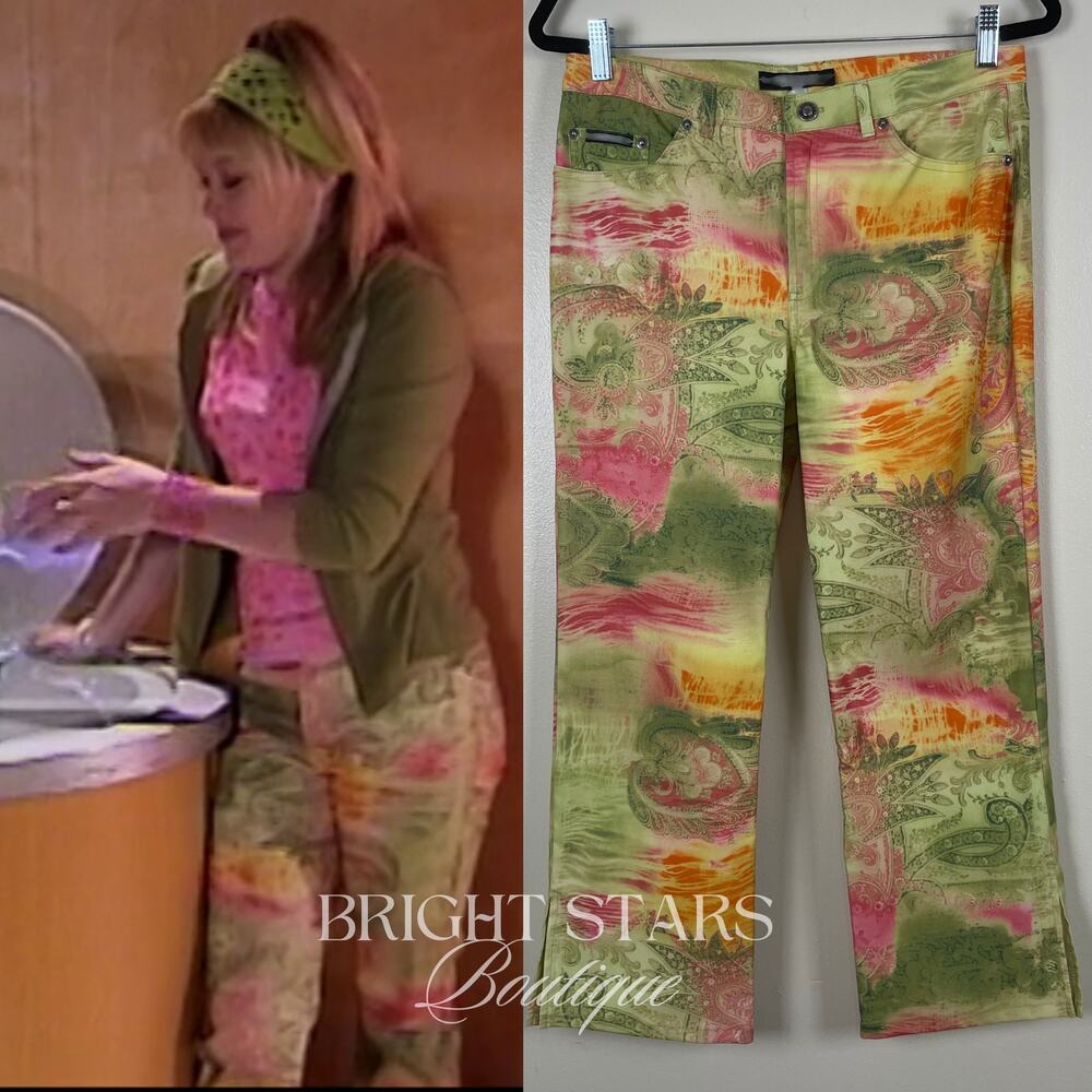 Rare Green Pink Pattern Cropped Pants ASO Lizzie McGuire Vintage Y2K
